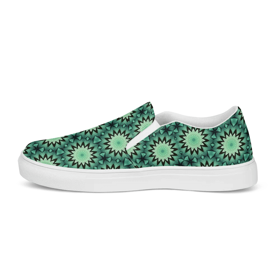 Kaleidoscopic Green Star Women's Slip-Ons product image (9)