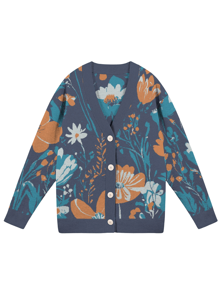 Chic Teal Flower Garden Knitted Cardigan product image (1)