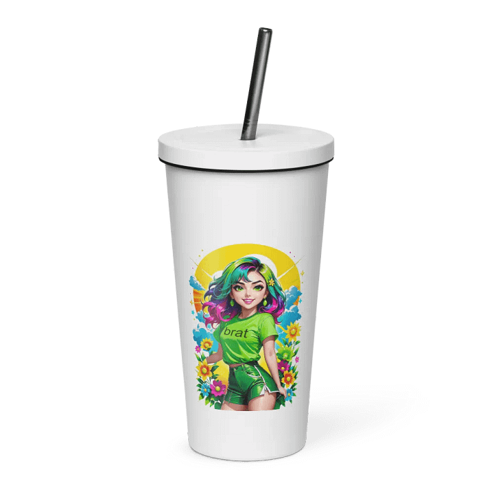 Brat 20 oz Tumbler Cup - White - Insulated Tumbler with a Straw v3 product image (1)