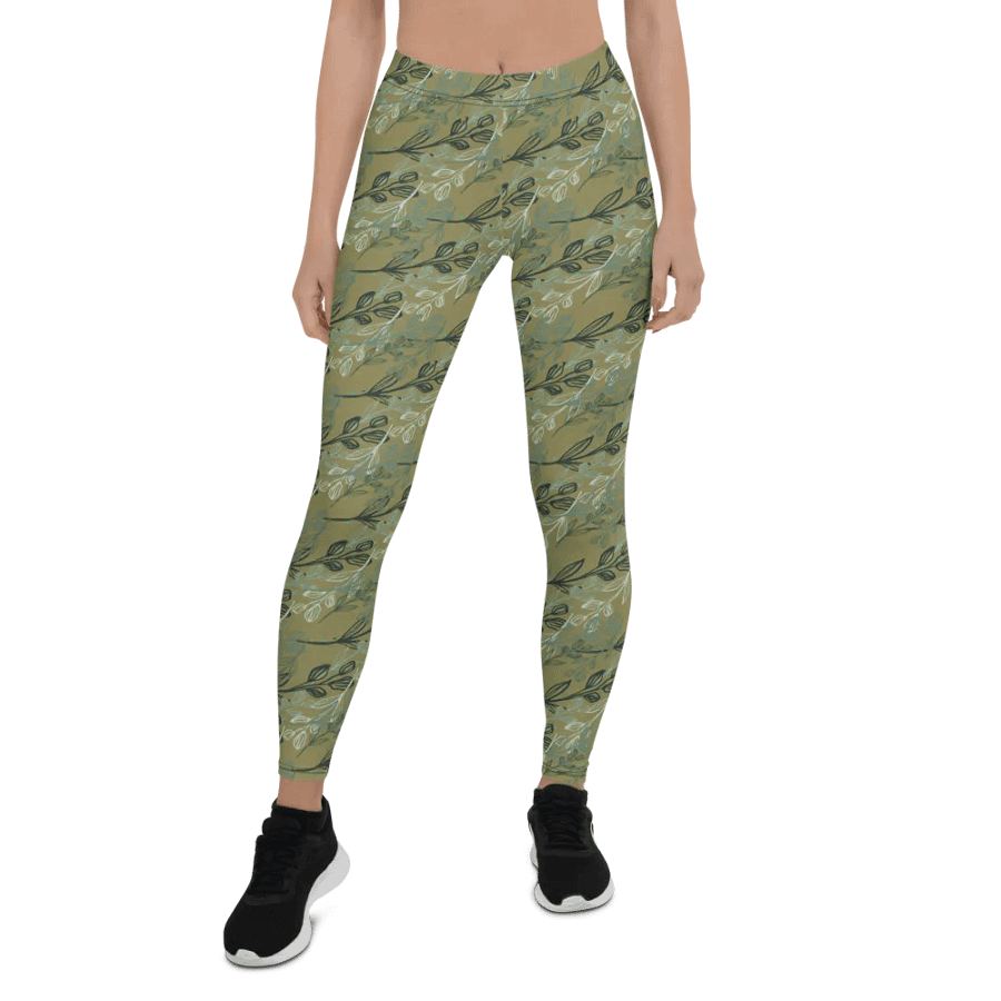 commfortable leggings in soft greens with leafy design for those thatn like nature elements. product image (7)