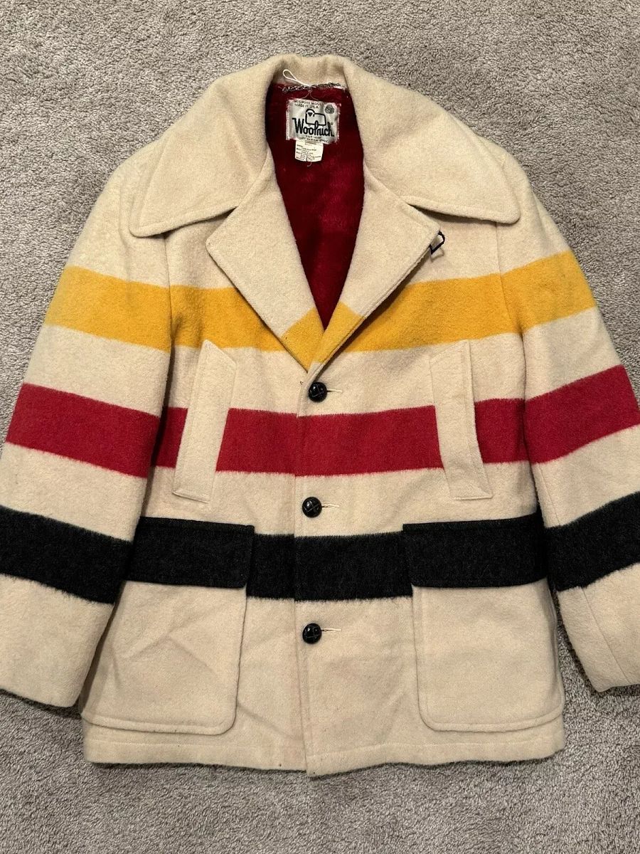 Vintage Hudson Bay Woolrich Blanket Jacket Size 40/ L Made In USA Striped Wool product image (1)