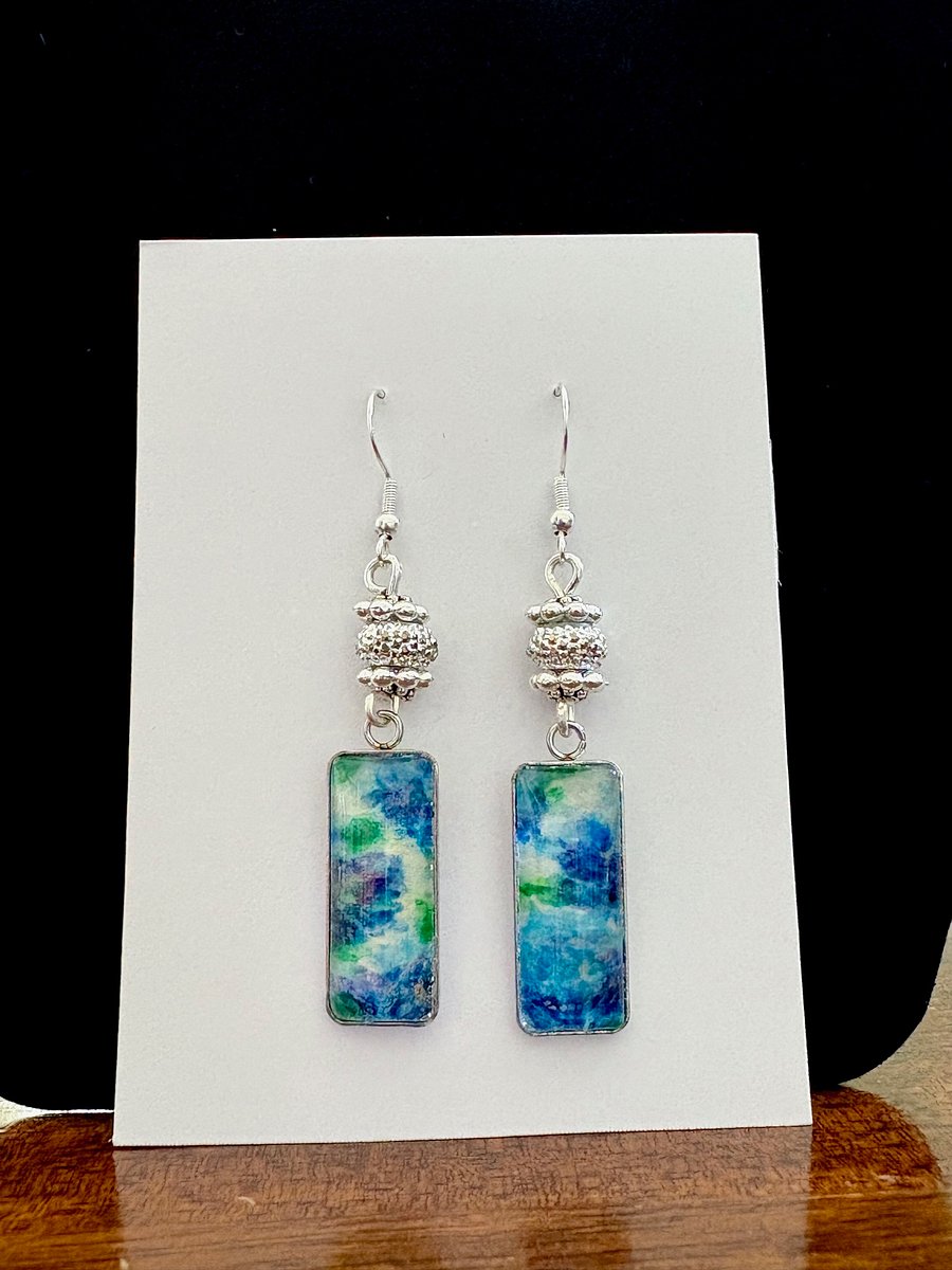 Hand-painted Watercolor Hydrangea Earrings | Handmade Rectangle Dangle Pair | Monique Faella Designs™ | MFD-00217 product image (5)