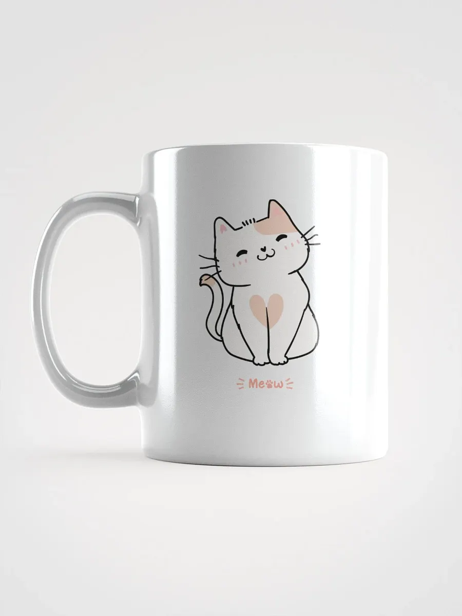 White Glossy Mug Doodle Smile Cat product image (6)