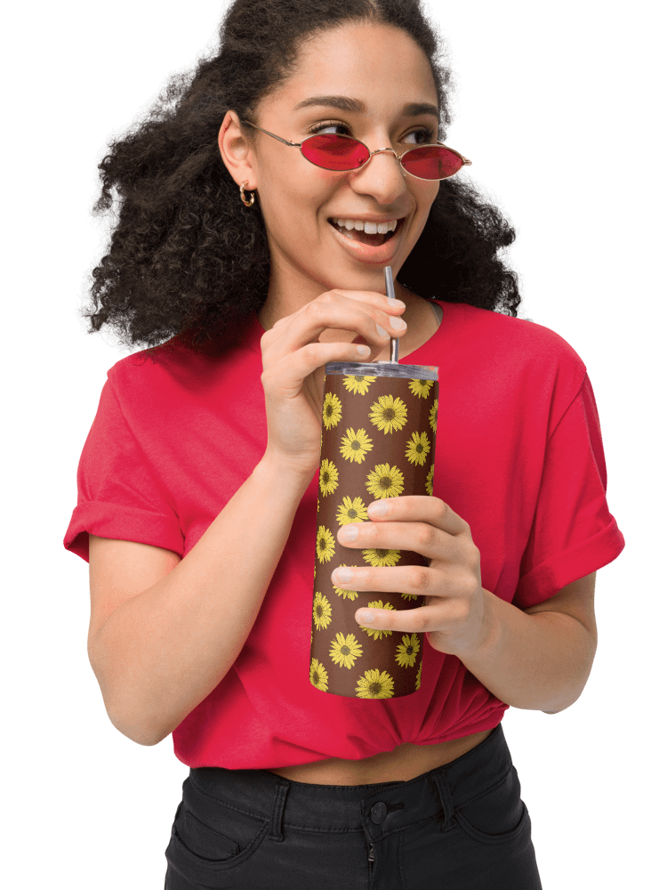 “Helianthus Sunflower Polka Dot” 20-ounce Stainless Steel Tumbler with Straw product image (7)