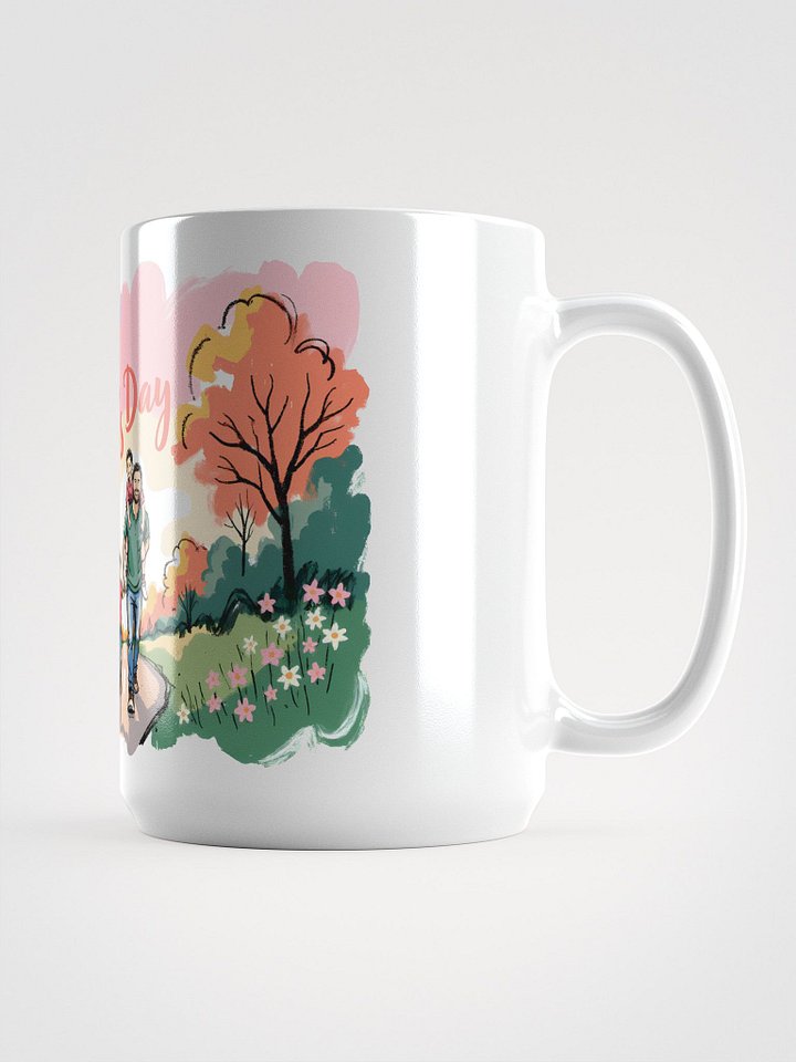Joyful Father’s Day Walk | Vibrant Family Art Print Glossy Mug product image (1)