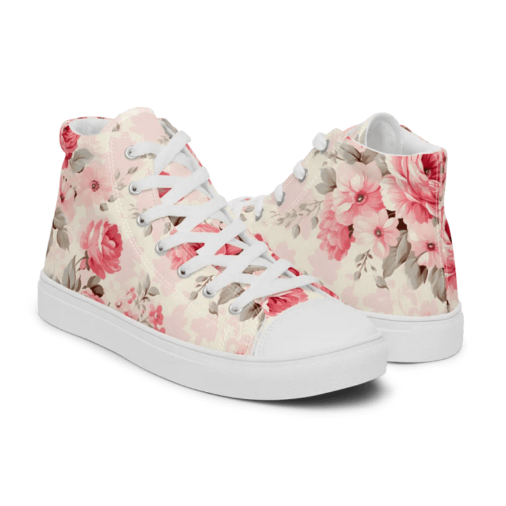 Women's Pink Floral High Top Canvas Shoes product image (1)