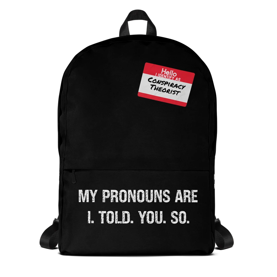 “Conspiracy Pronouns” Back Pack product image (1)