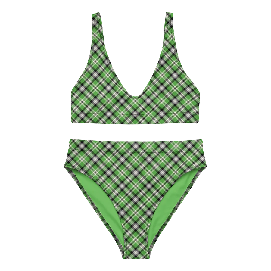 Bright Green, Black, and Gray Plaid Bikini product image (2)