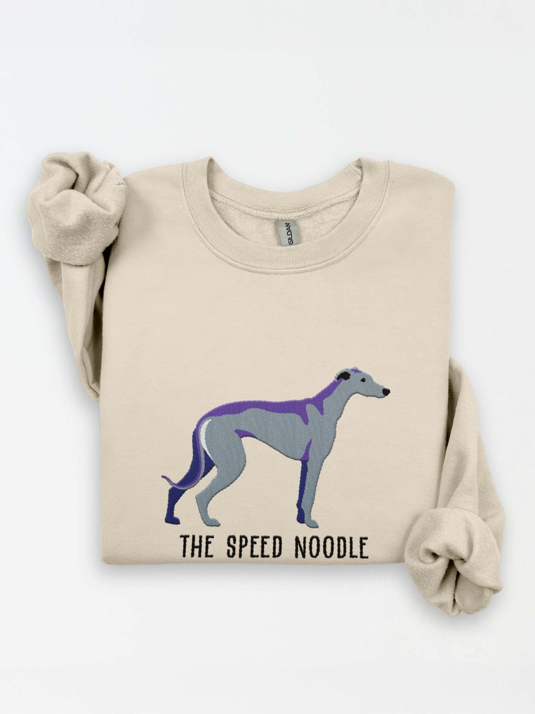 The Speed Noodle Sweatshirt (Embroidered) of an English Greyhound(Blue) product image (1)