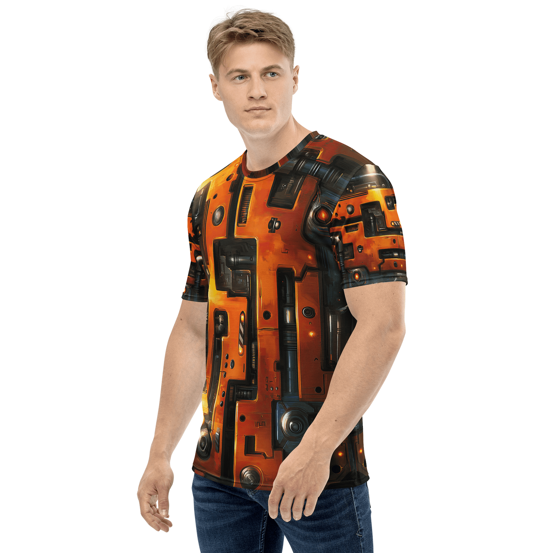Molten Circuitry – Futuristic Tech Panel All-Over Print T-Shirt | Industrial Cyber Streetwear product image (1)