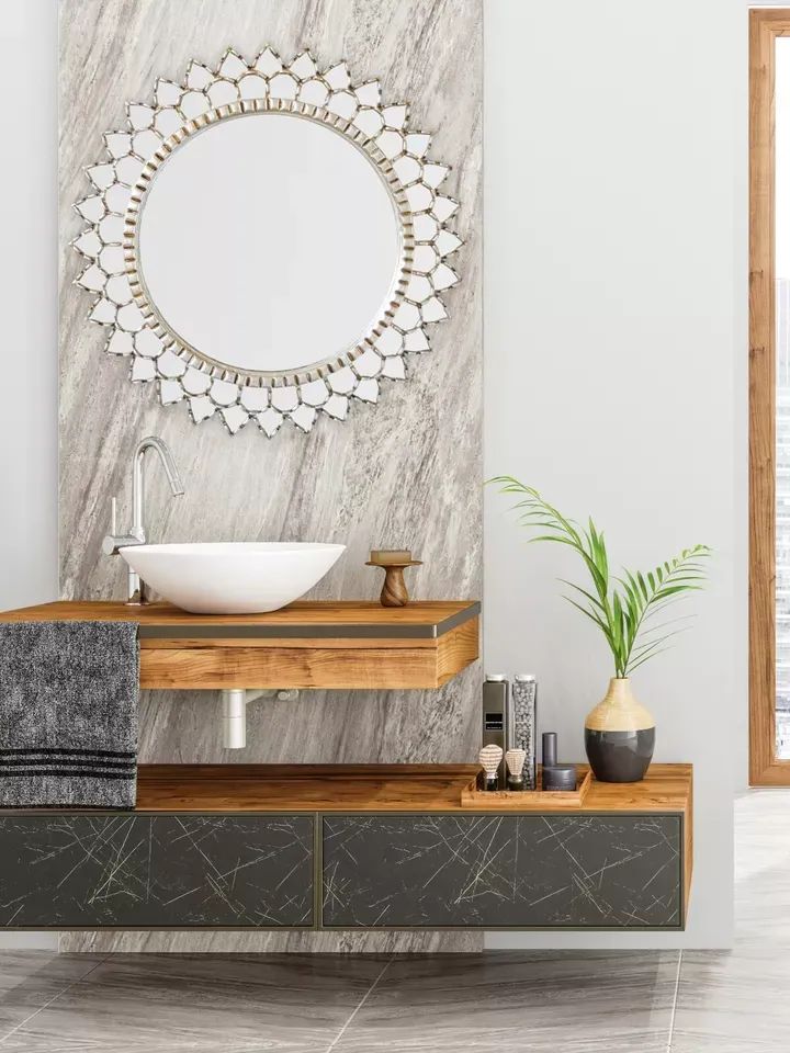 Decorative Round Large Mirror wall art home, Peruvian Accent Silver Mirror 27.6" product image (2)