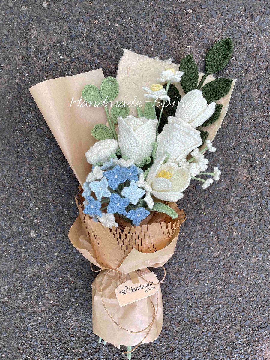 Large Blue Hydrangea Crochet Knit Bouquet product image (4)