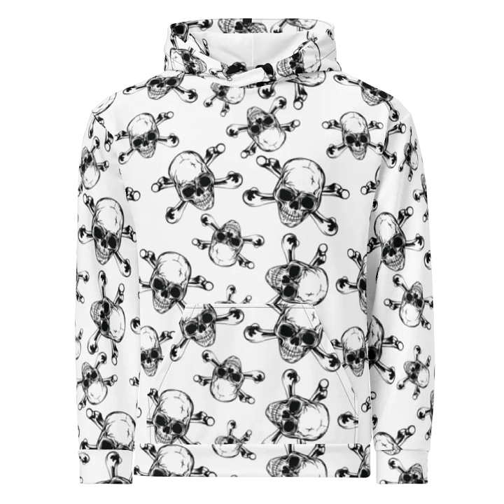 Skull & Bones - White - All-Over Print Recycled Unisex Hoodie product image (2)
