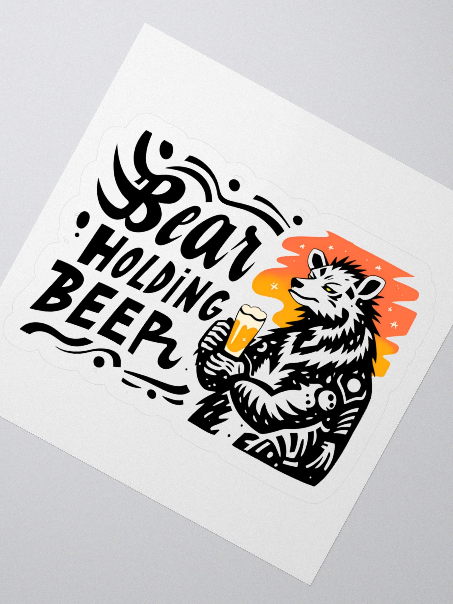 Stylized Bear with Beer Glass | Creative Typography Print Sticker product image (5)