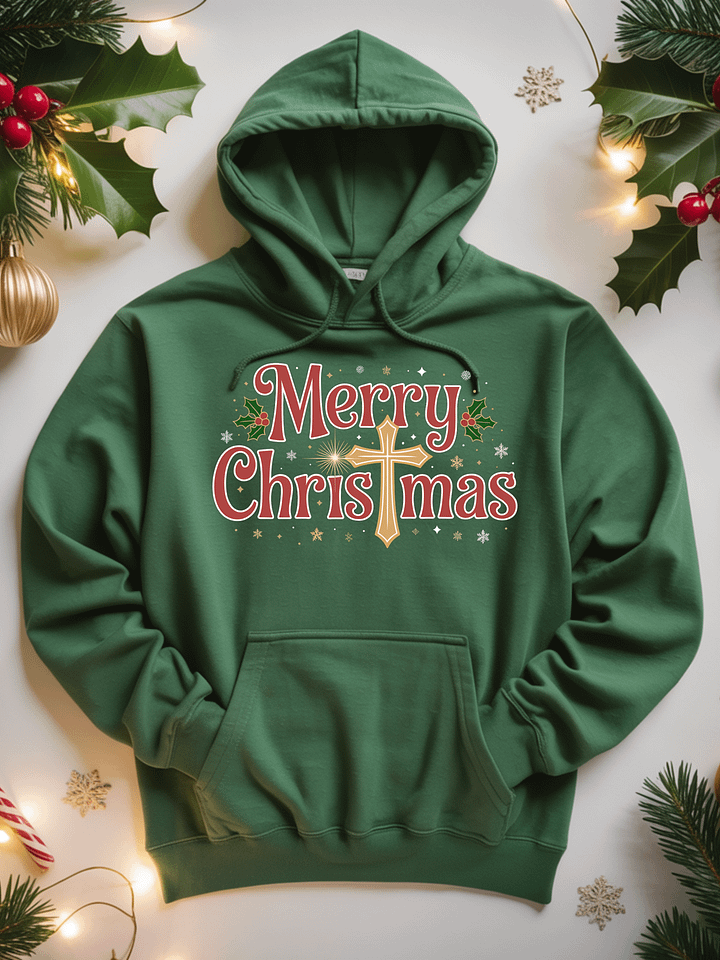 Christian Christmas Hoodie Merry Christmas with a Cross product image (1)