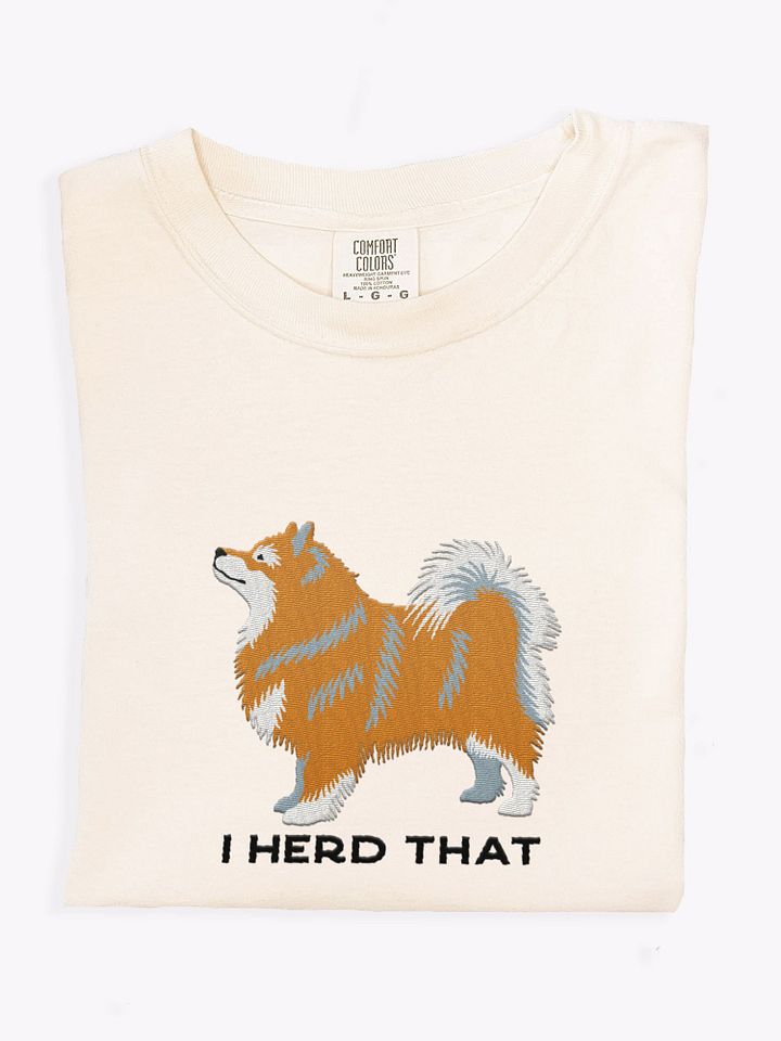 I Herd That T-Shirt(Embroidered) of a Finnish Lapphund(Fawn & White) product image (1)