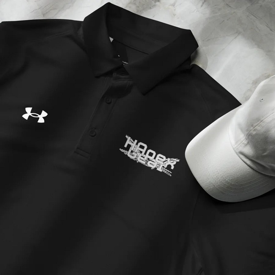 Men's Polo Shirt - Embroidered - White HApex Gear Black Logo product image (10)