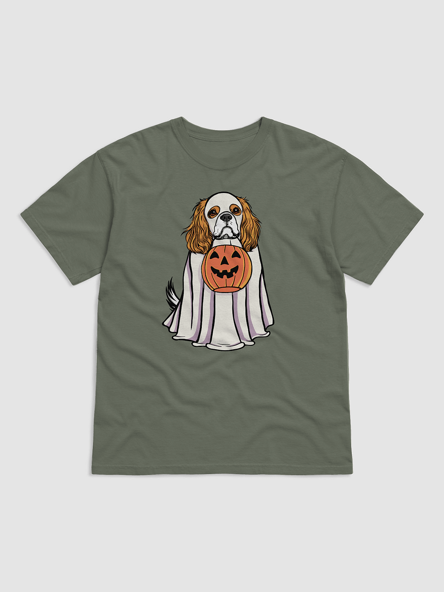 Funny Halloween Cavalier King Charles Spaniel(Blenheim) T-Shirt | Funny Cavalier Wearing a Ghost Costume and Holding a Pumpkin Basket product image (8)