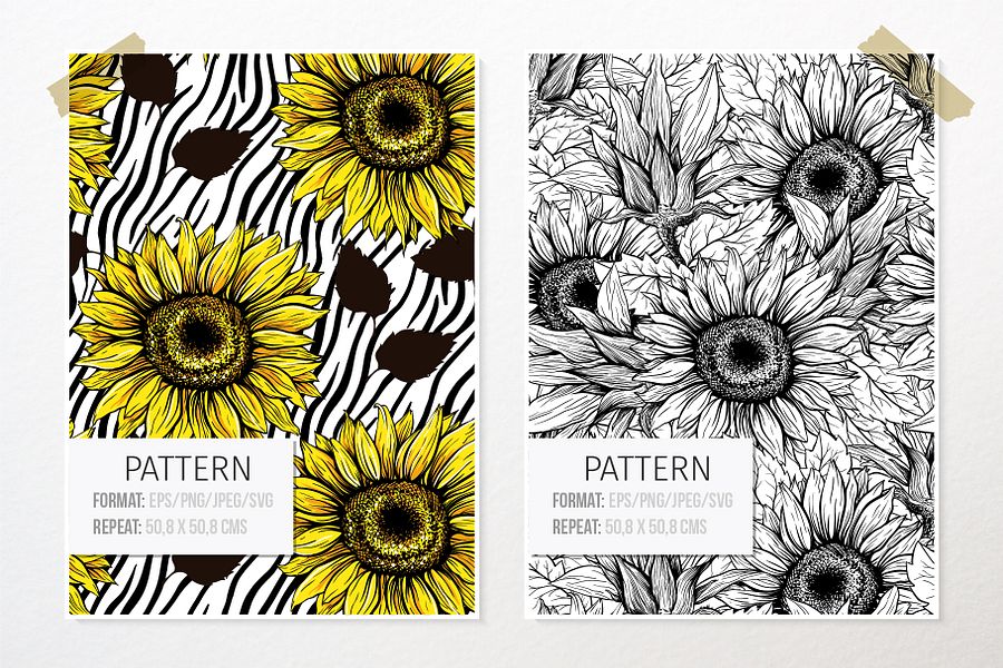 Sunflower Seamless Pattern Bundle, Sunflower Clipart, Autumn Digital Papers Line Art product image (7)