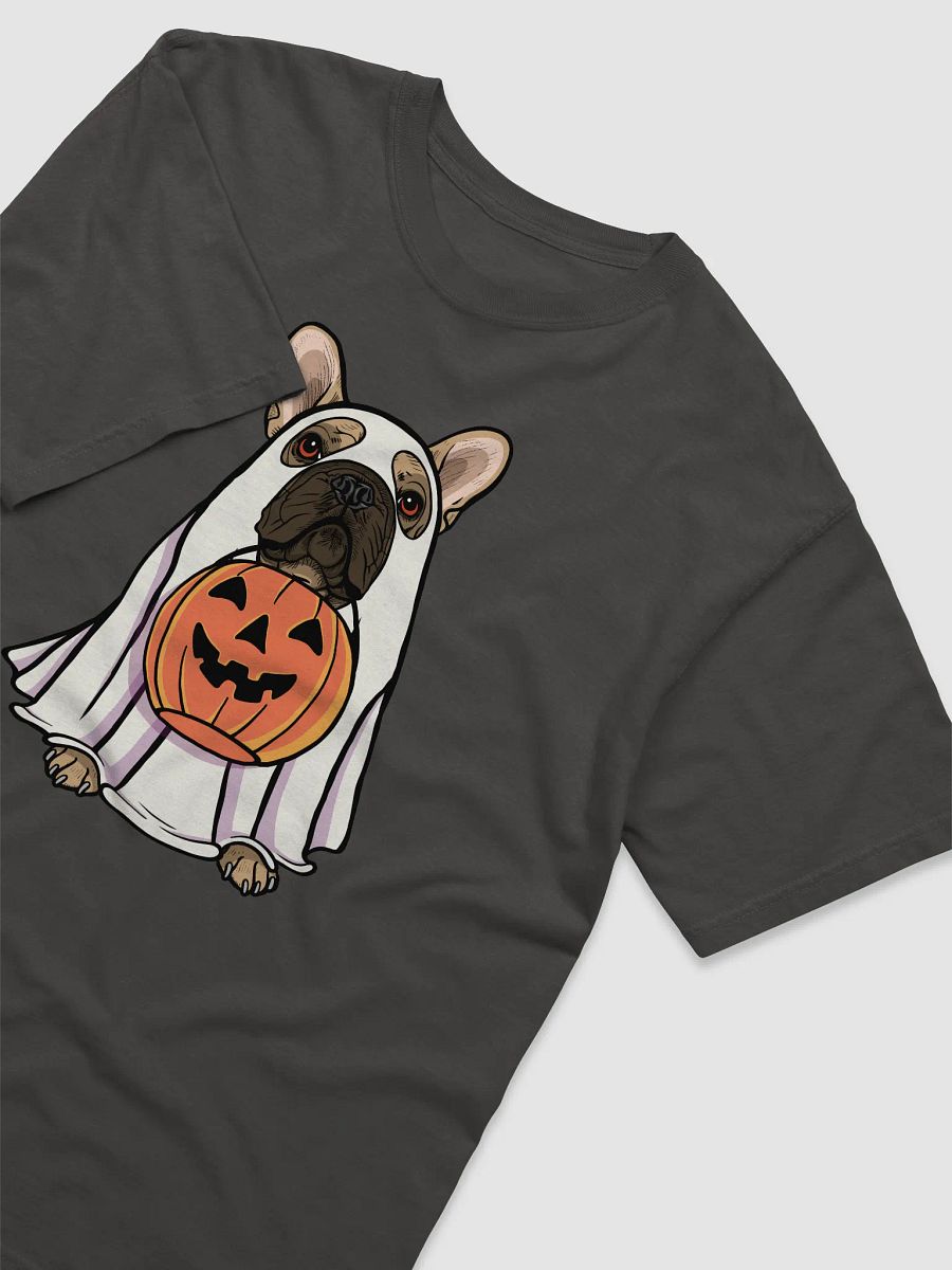 Funny Halloween French Bulldog T-Shirt | Funny Frenchie Wearing a Ghost Costume and Holding a Pumpkin Basket product image (19)
