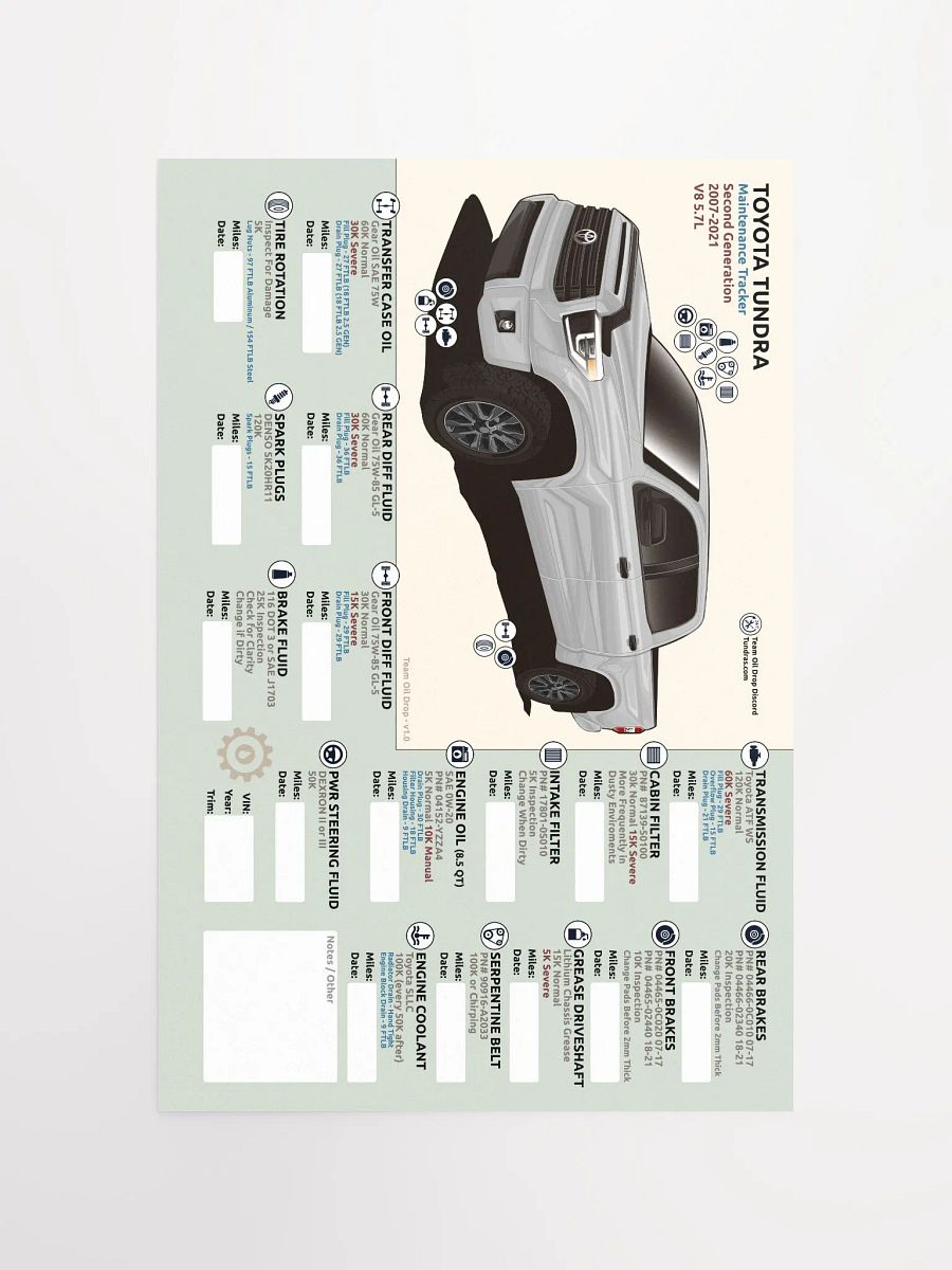 2nd Gen Tundra Maintenance Tracker - White product image (5)