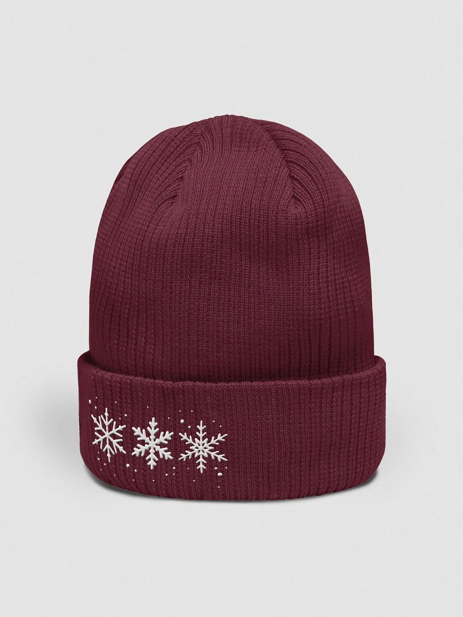 White Snowflakes Embroidered Cotton Ribbed Beanie product image (3)
