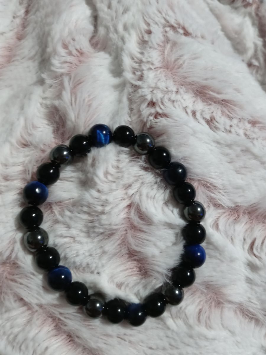 Boss momma blue marble,black onyx&silver healing stone bracelet product image (1)
