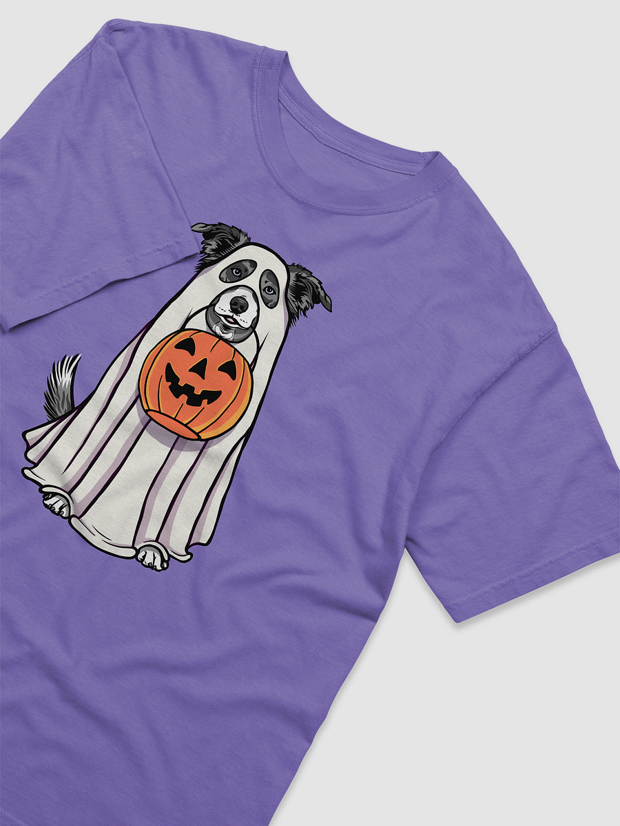 Funny Halloween Border Collie(Blue Merle) T-Shirt | Funny Border Collie Wearing a Ghost Costume and Holding a Pumpkin Basket product image (30)