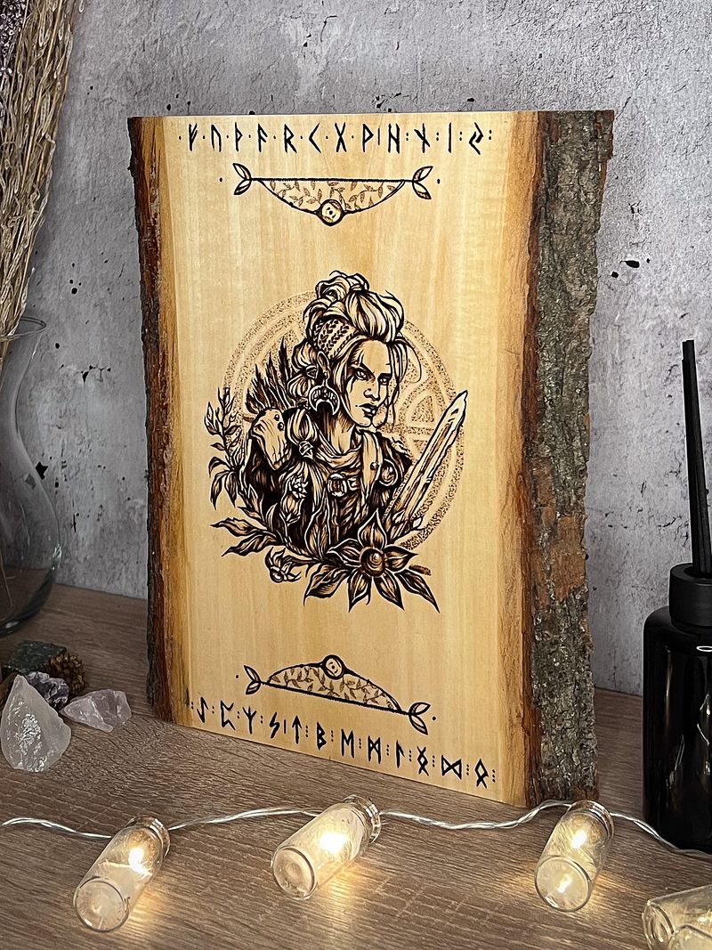 Valkyrie with Deadly Nightshade Pyrography