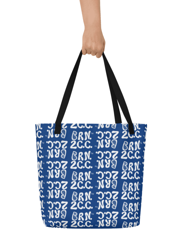 BRN.2C.C.™ | Large Tote Bag with Pocket | Coastal Classic | All-Over Logo Print | White Logo Repeat on Cerulean Blue product image (2)