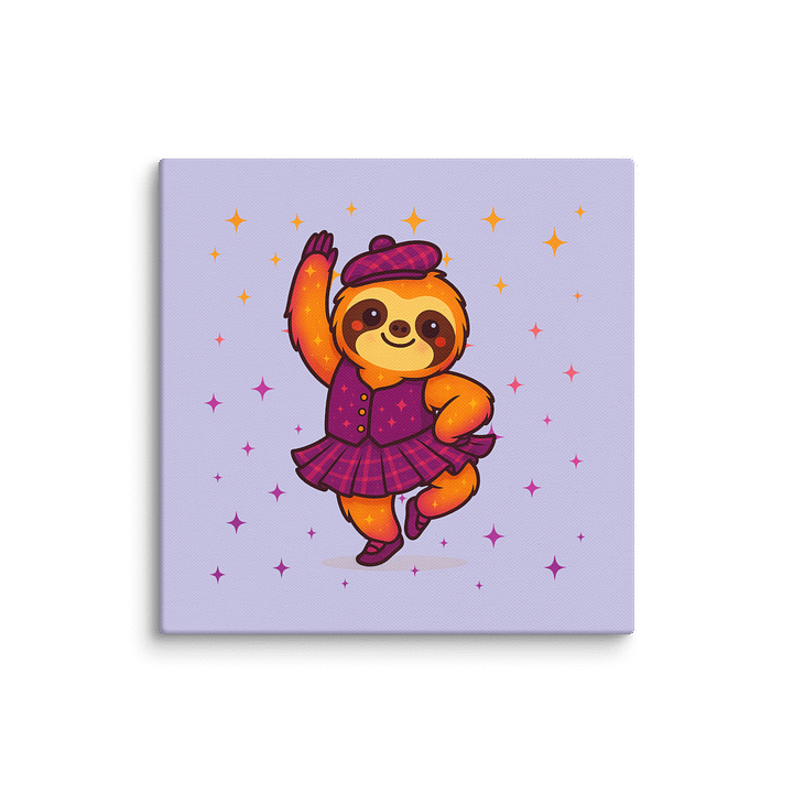Highland Dance Sloth Canvas – Cute Pink Tartan Scottish Sloth Wall Art for Dancers, Teachers, and Sparkly Decor Lovers – 6x6" product image (1)