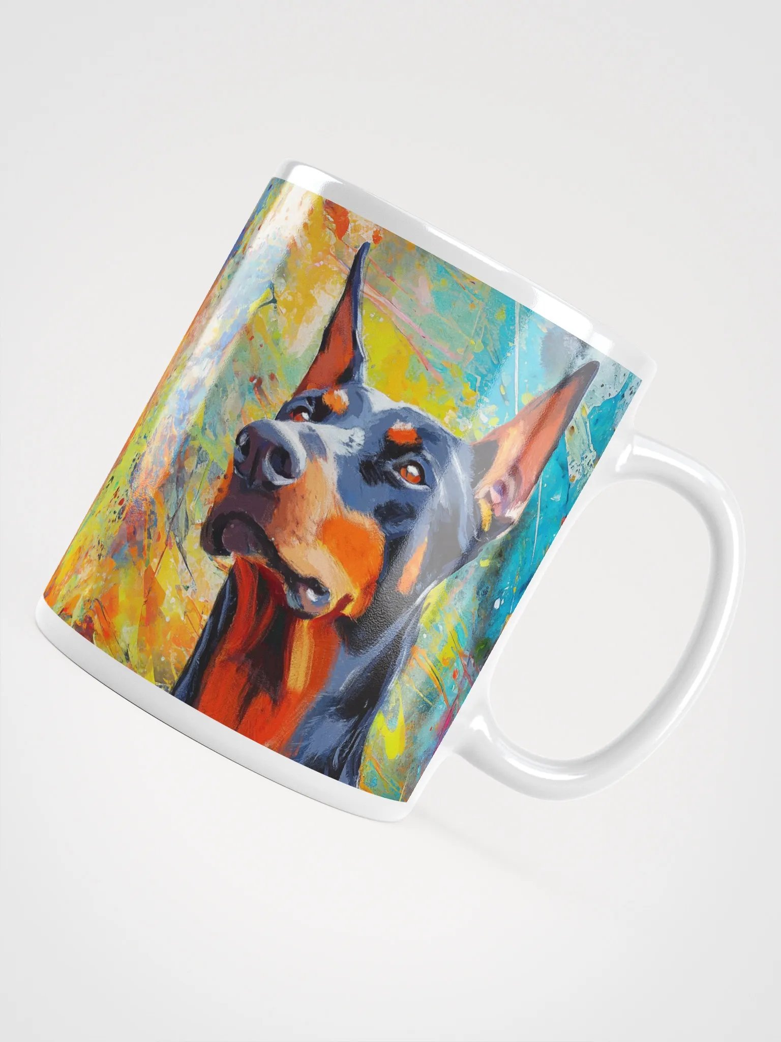 Doberman Oil Painting on Colorful Abstract Background Coffee Mug product image (4)