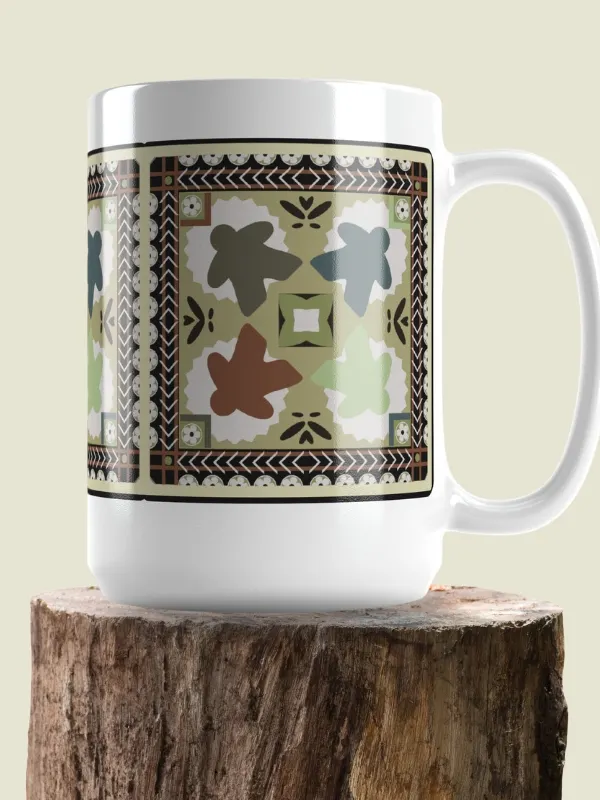 Ukrainian Pattern Meeple Patchwork Mug for Board Gamer, Large 15 oz. Coffee Cup product image (1)