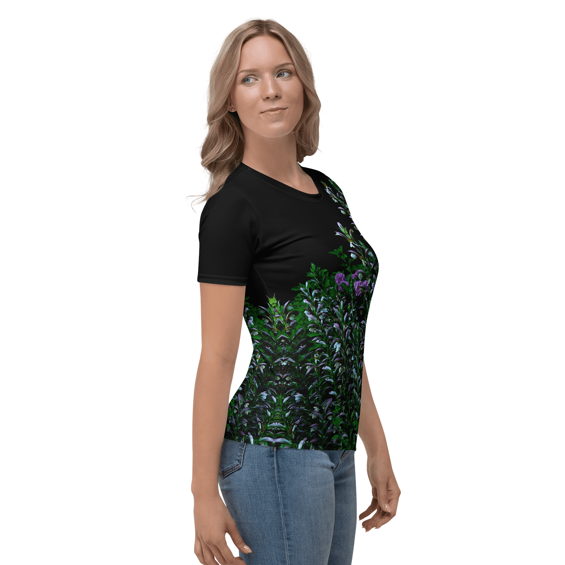 Damen T-Shirt mit Rundhalsausschnitt - Blumenkontrast product image (4)