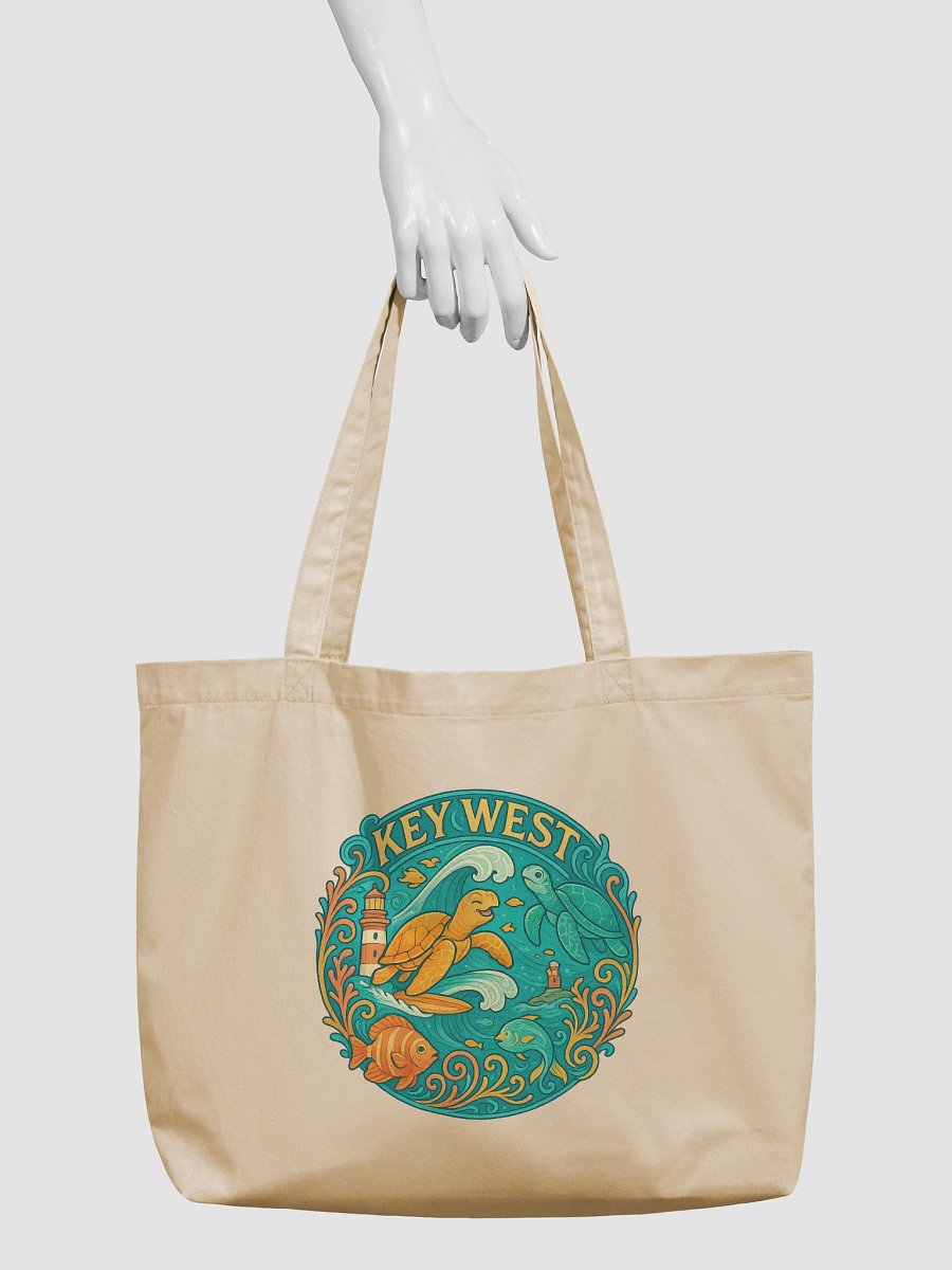 Key West Organic Cotton Tote Bag with Turtles, Fish, and Lighthouse product image (5)