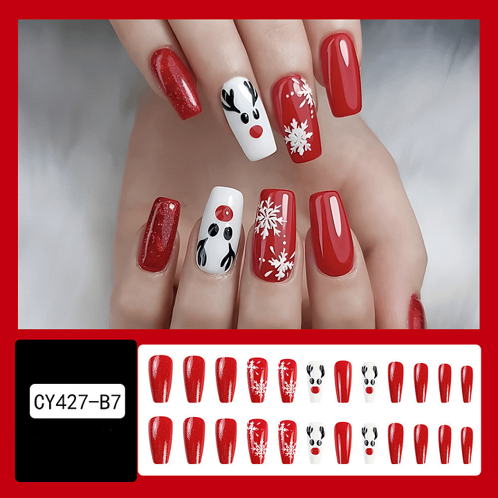 24pcs Christmas False Nails Hat Striped Snowflake Nail Art Stickers For Parties Dances Or Holiday Wear product image (5)
