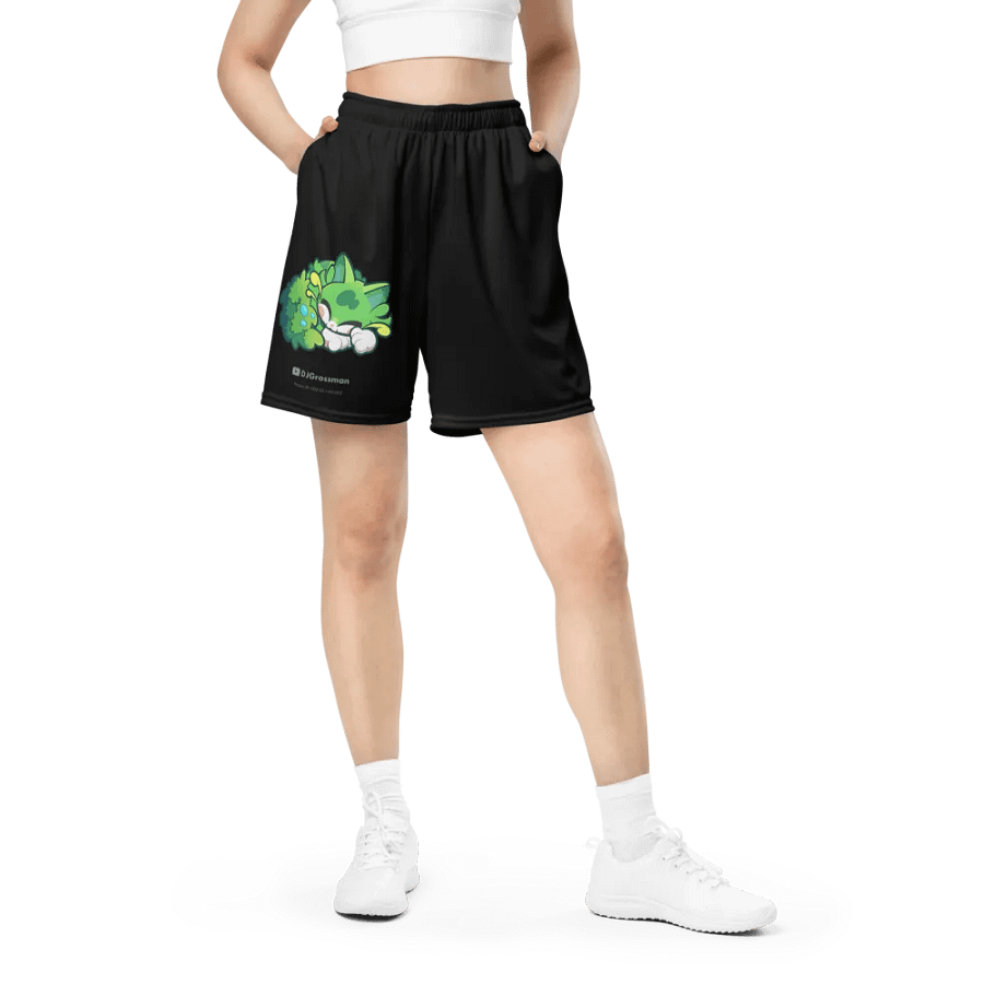 Sleeping Chloe • All-Over Print Recycled Unisex Mesh Shorts (Black) product image (4)