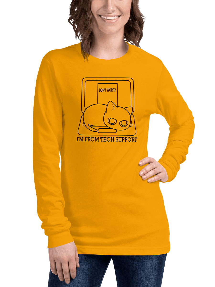 Cat on laptop Unisex Long Sleeve Tee, Black Print product image (3)