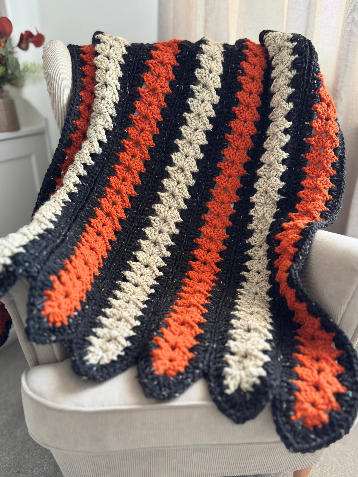 Spooky Strips Mile-a-Minute Crochet Blanket Pattern | Easy Super Chunky Throw Blanket for Beginners | Halloween Afghan PDF product image (5)