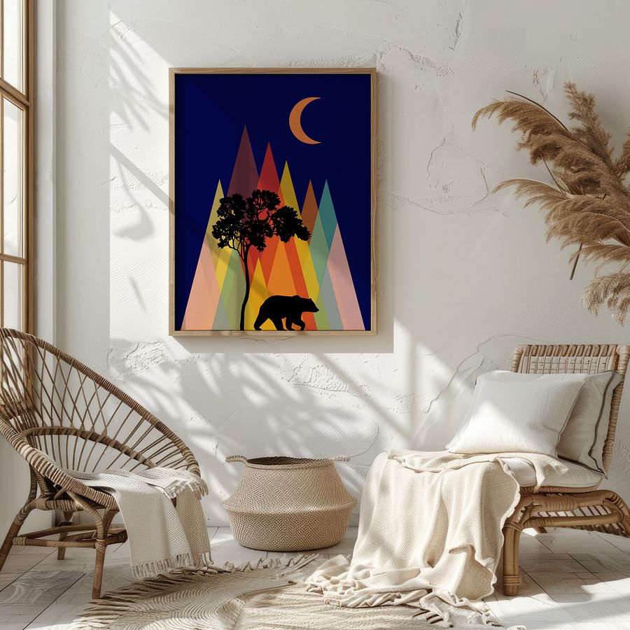 Bear Under The Moon Modern Geometric Art Print product image (8)