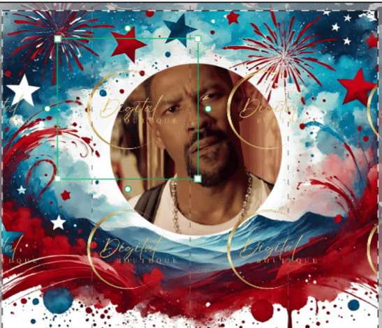 Patriotic Tumbler Wrap Template for Canva with Editable Center Photo Fireworks and Stars Design product image (2)