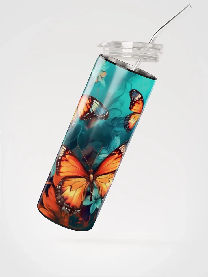 Vibrant Butterfly Stainless Steel Tumbler - Blue & Orange Delight! 🦋🧡💙 product image (2)