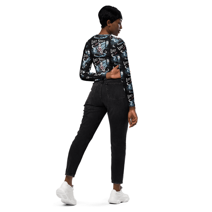 Midnight Veil Designs Gothic All-Over Print Long Sleeve Crop Top - Lost Souls Black product image (6)