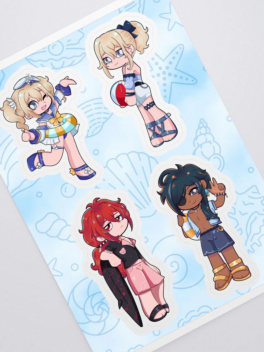 Summer Sticker Sheet: Barbara, Jean, Diluc, Kaeya (Genshin Impact) product image (1)