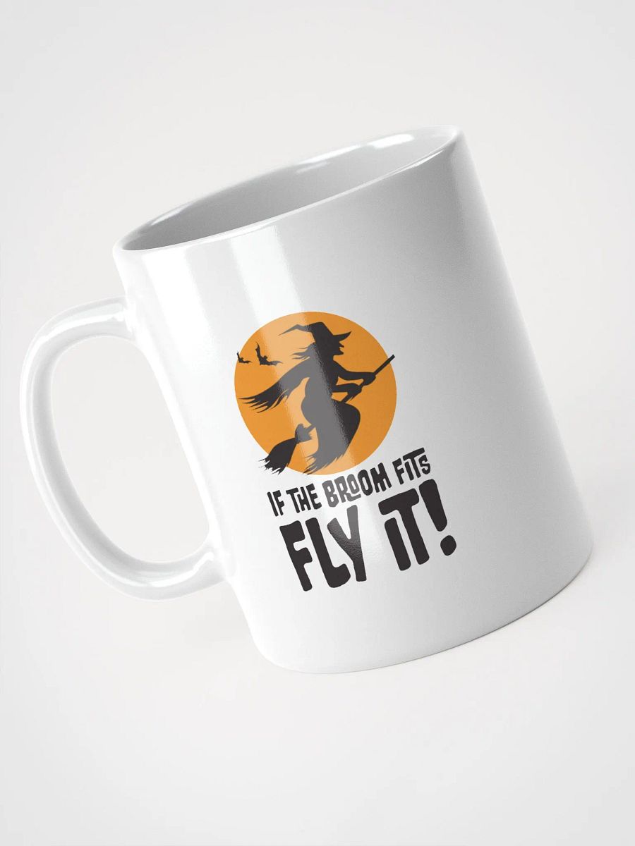 If the Broom Fits Ride it Mug | Halloween Witch Coffee Cup | Retro Spooky Fall Drinkware. product image (3)