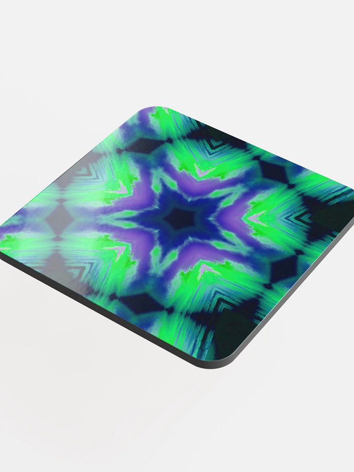 Sea Witch Summer Beverage Coaster, Neon Purple Green Blue Beach Home Decor, Coastal Kaleidoscope Star Art product image (1)