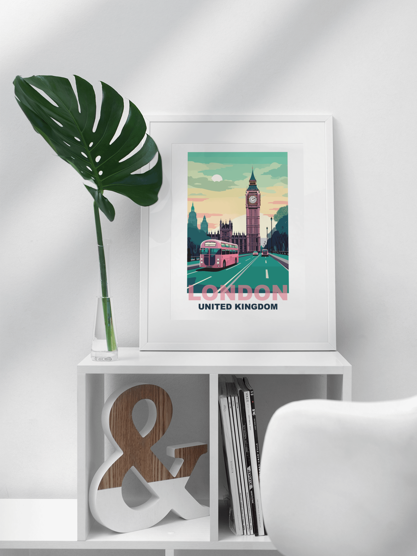 Classic London Cityscape Poster with Iconic Red Bus, Big Ben Sunrise Print, United Kingdom Urban Art, British Travel Wall Decor product image (3)