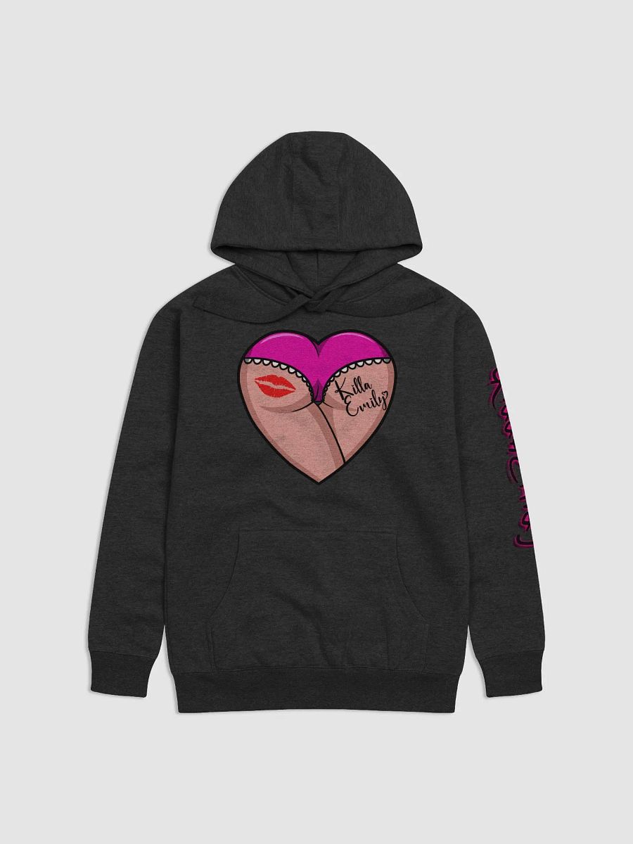 UNISEX KILLA EMILY DARK PINK HEART BUTT LOGO ON BLACK HOODIE product image (1)