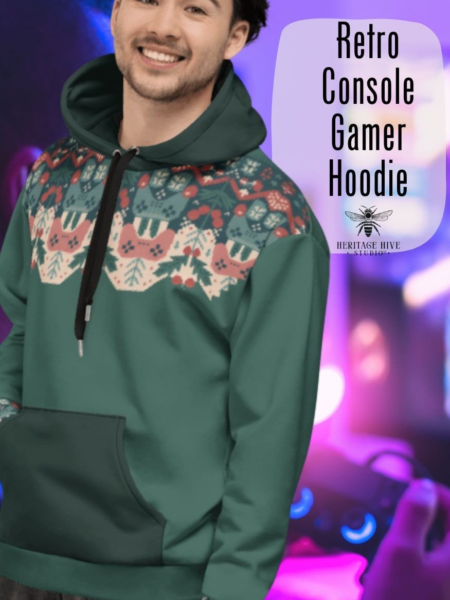 Retro Console Gamer Hoodie – Christmas Folkart Edition product image (1)