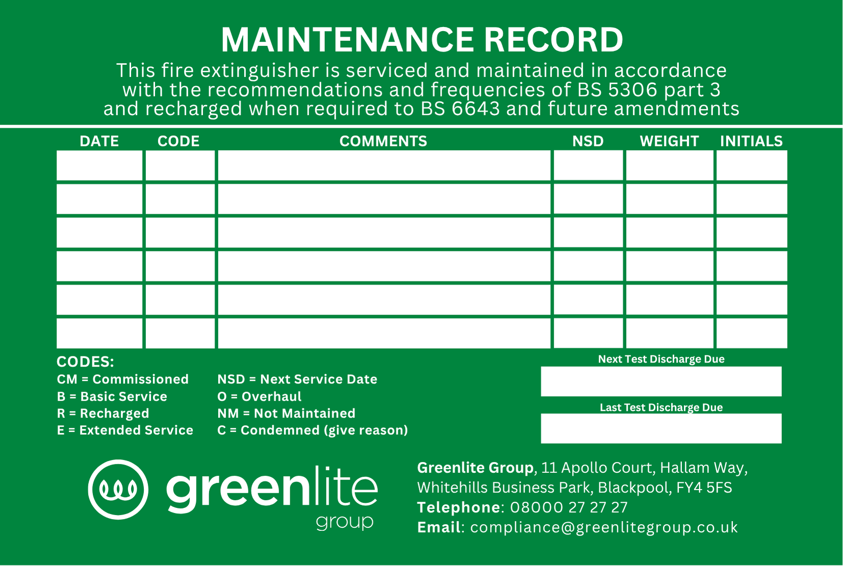 Greenlite Branded Fire Extinguisher Maintenance Labels product image (1)